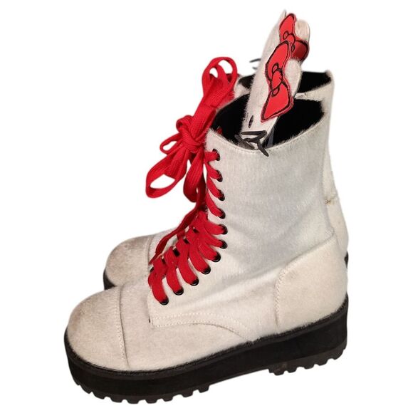Dolls Kill Boots 6 Womens White Hello Kitty Synthetic Combat Round Toe Low Solid - Picture 8 of 8